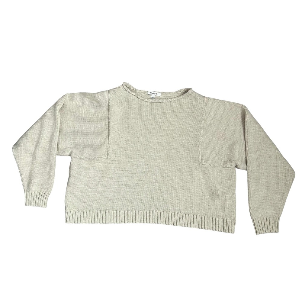 Madewell Womens Cotton Boxy Pullover Sweater Beige Cream Beachy Coastal Medium